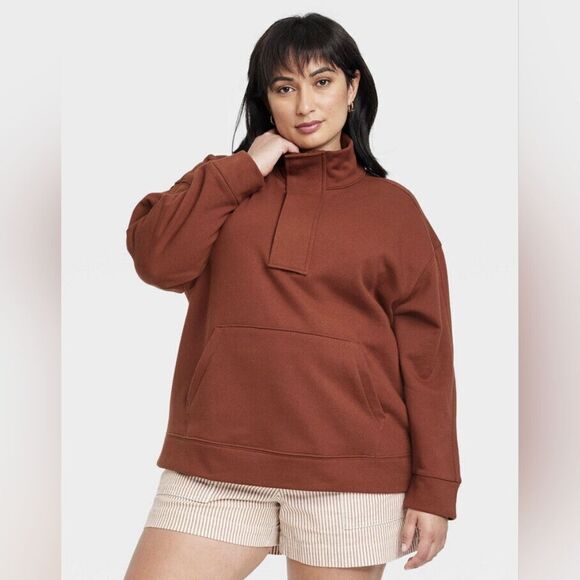 A New Day Rust Pullover Sweatshirt, Quarter Zip & Handwarmers, Size XXL,NWOT - Picture 2 of 9